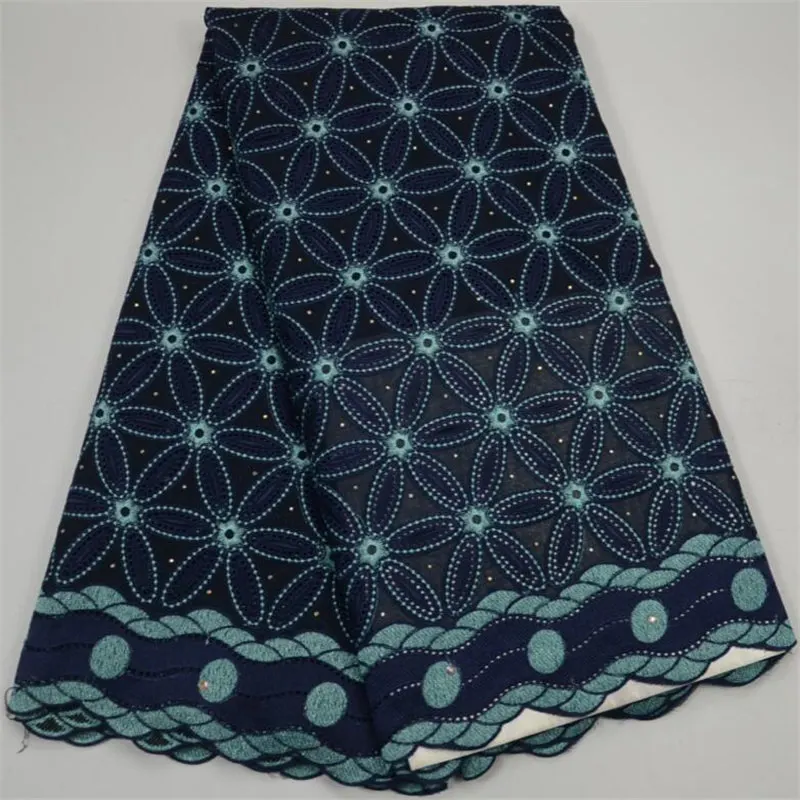 

2018 Nigerian Lace fabrics Dark Blue Newest Beautiful Design High Quality African Swiss Voile Lace in Switzerland For Wedding
