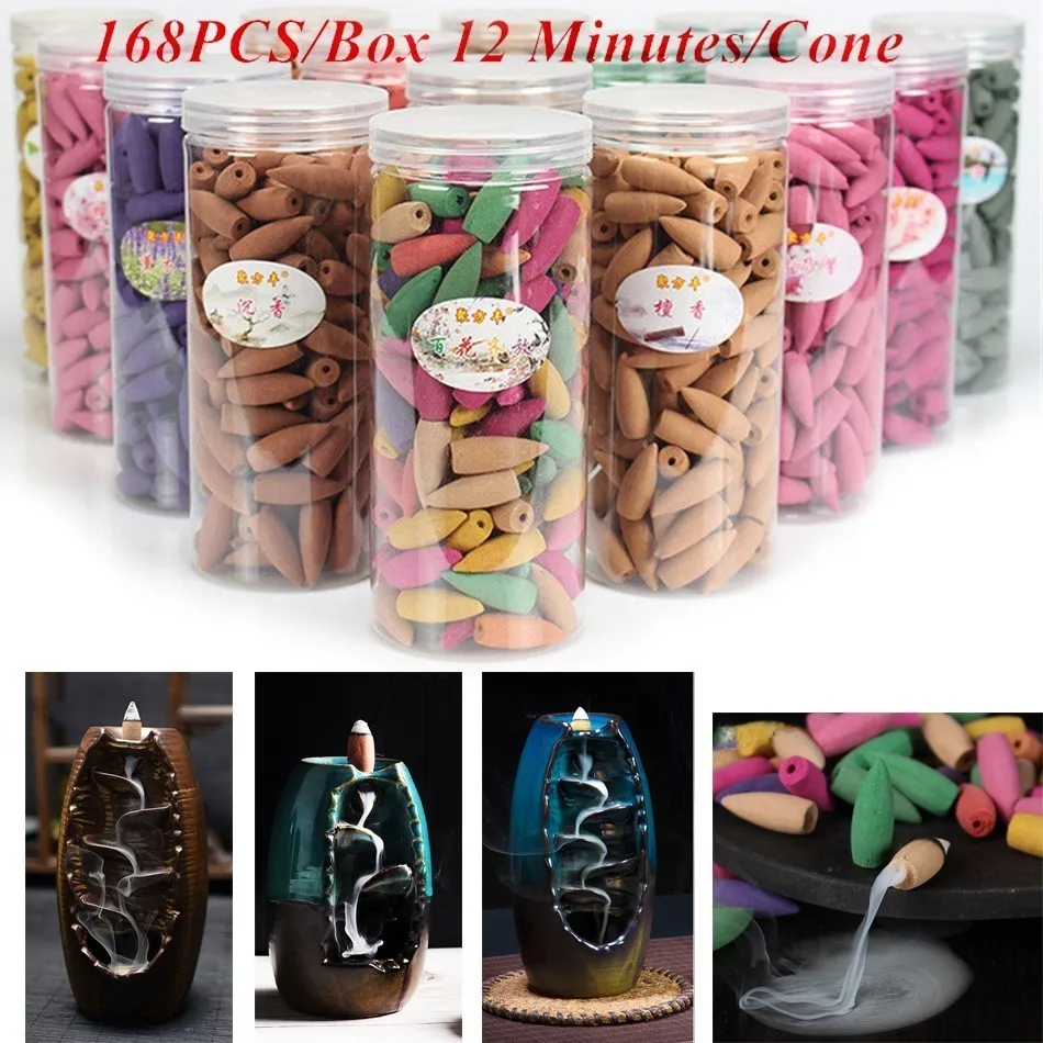 

Wierook Waterval 15 Kinds Of Fragrance Incense Cones Cones Backflow 168pcs Incense Burner Box For Big Capacity Censer Waterfall
