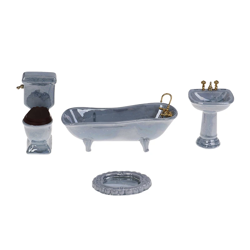 4 шт./компл. Туалетная раковина мебель для ванной на солнечных батареях 1:12 кукольный домик миниатюра синий фарфор Ванная комната комплект