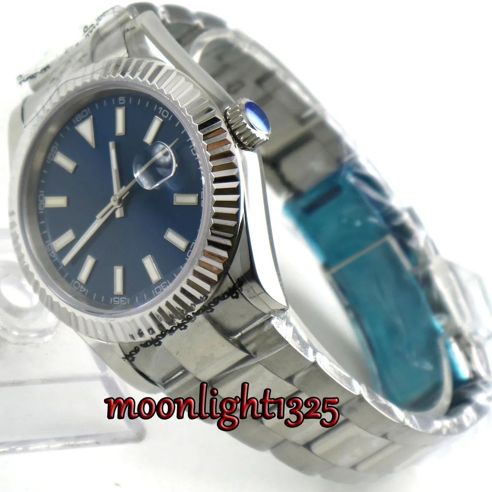 40 мм parnis синий циферблат сапфировое стекло Дата автоматическое движение Мужские часы