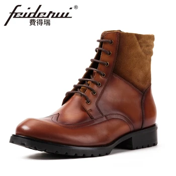

New Vintage Genuine Leather Men's Platform Ankle Boots Round Toe Cow Suede Handmade British Riding Shoes For Man KUD230
