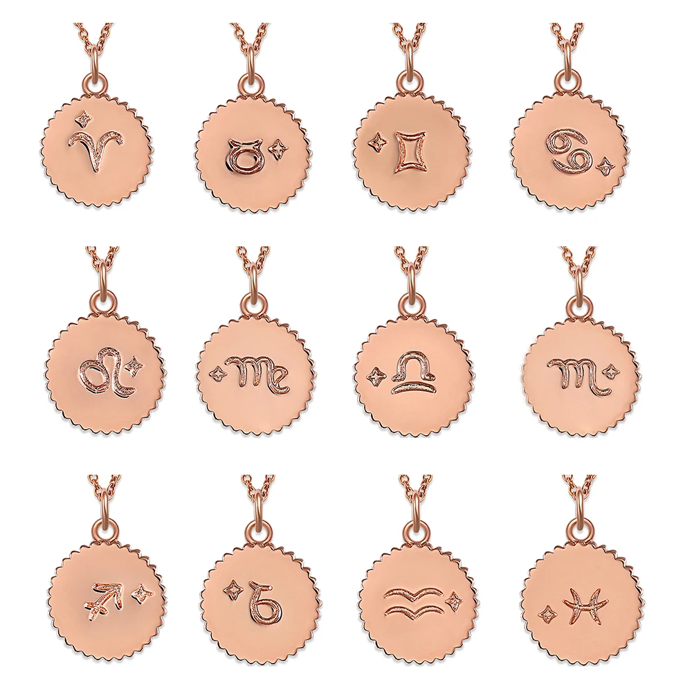 Fasion Rose Gold Chain Twelve Constellation Pendant Necklaces Women Jewelry Clavicular Necklace | Украшения и аксессуары