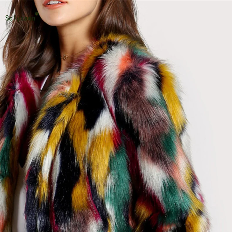 Зимние женские разноцветные пальто с длинным рукавом из искусственного меха, хипстерские женские меховые флисовые теплые лохматые куртки, уличная одежда 3XL