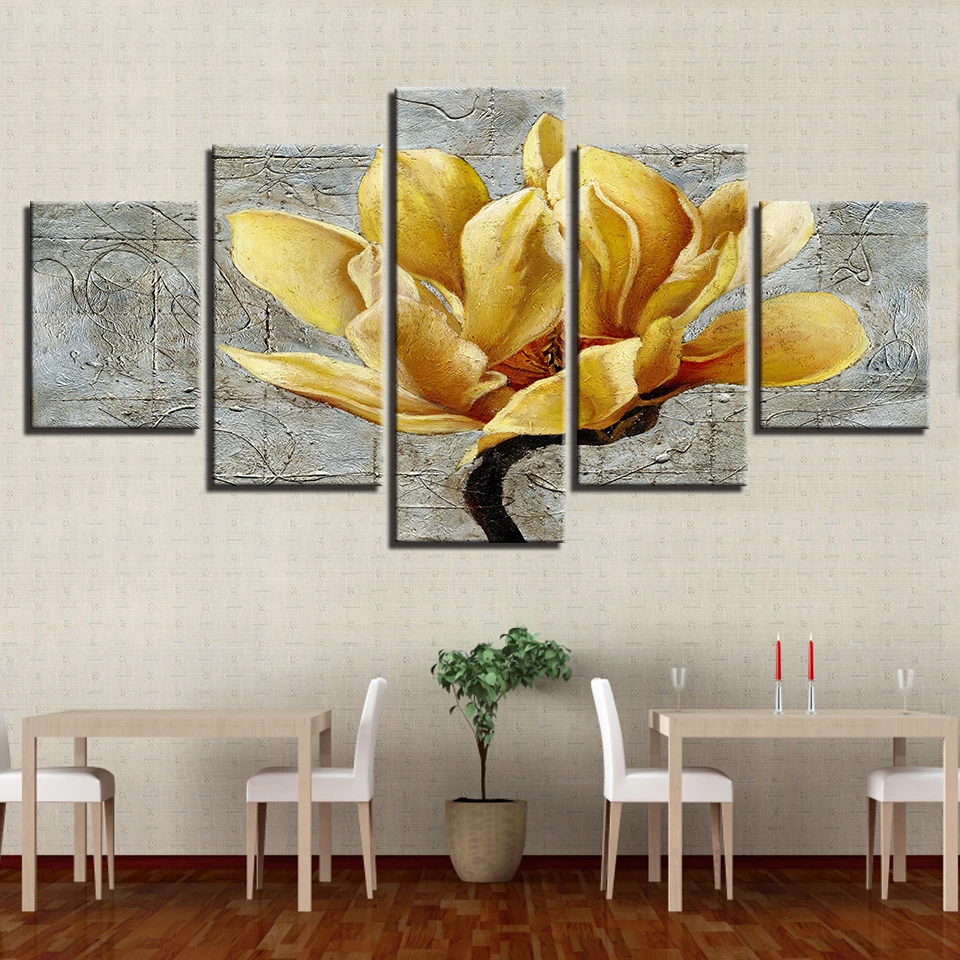 Yellow Golden Orchid Flower Canvas Prints Painting Wall Art Home Decor Poster 5P Yellow Golden Orchid Flower Canvas Prints Painting Wall Art Home Decor Poster 5P