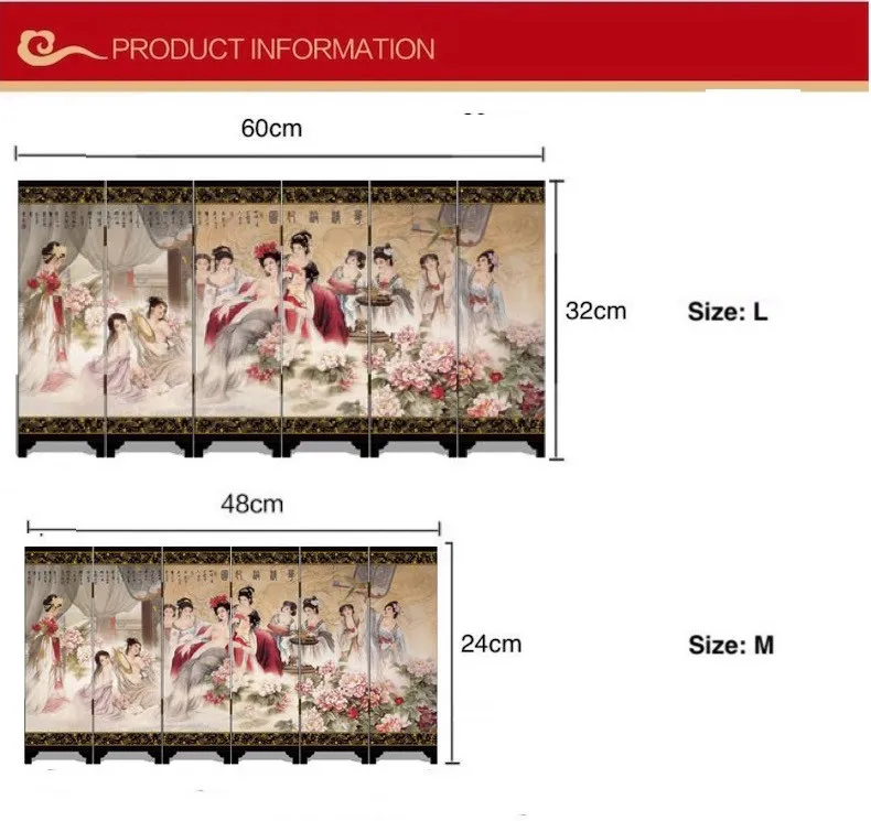Мини складные перегородки 6 соединенных панелей декоративная покраска дерева Byobu beauty Figure Yang guifei 60x32 см/48x24 см/38x15 см