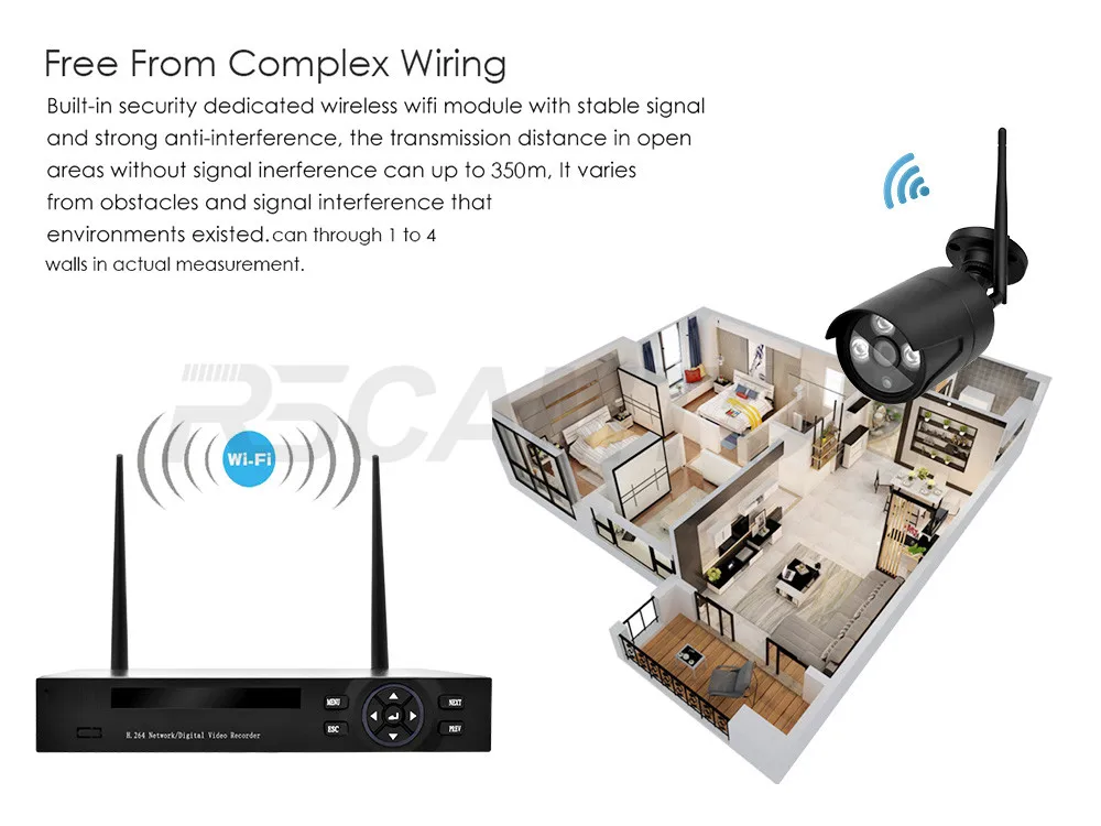 Wistino 4CH Wireless IP Camera NVR Kits 720P CCTV Security System Wifi Cameras XMEye Outdoor Waterproof Surveillance Kit Night Vision (5)