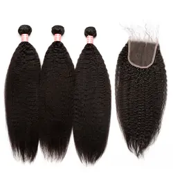 Кудрявые прямые волосы с закрытием 3 натуральные волосы пучки с 6x6 закрытием бразильские волосы remy плетение пучков с закрытием Venvee