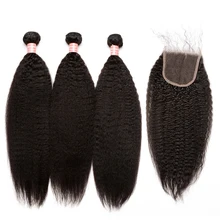 Kinky Straight Hair With Closure 3 Human Hair Bundles With 6×6 Closure Brazilian Remy Hair Weave Bundles With Closure Venvee