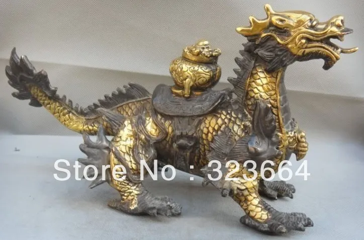 

China Chinese Bronze Lucky Dragon Kylin Zun Carry Treasure Statue