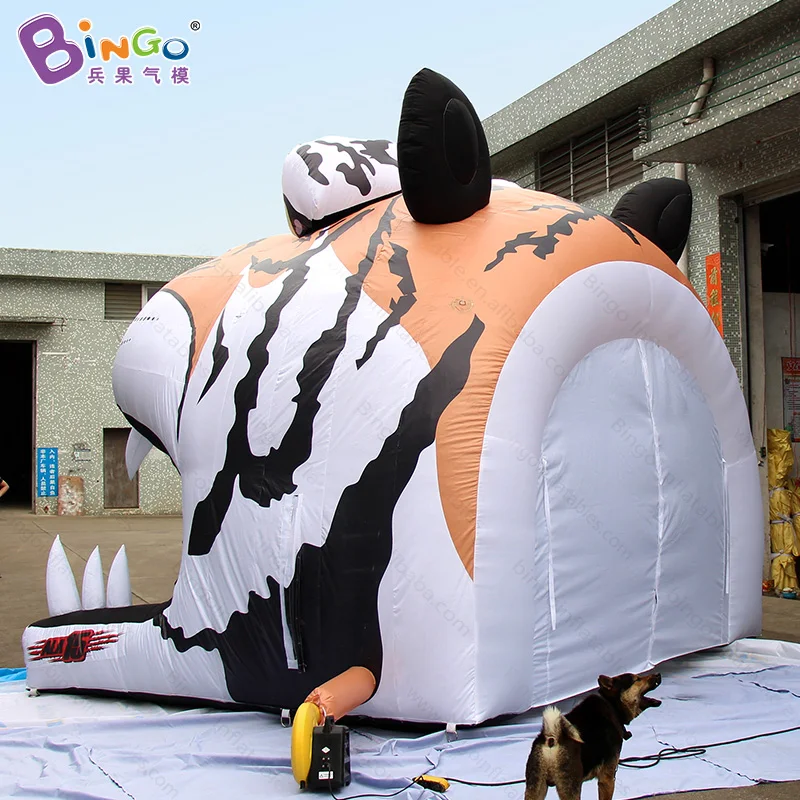 Horrible 4X4.3X3.6 M inflatable tiger head tunnel for zoo entrance vivid tiger head tunnel tent toy