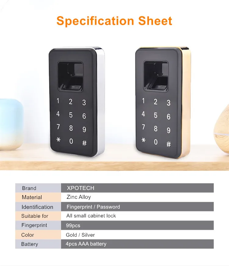 Biometric Fingerprint Electric Keyless Keypad Cabinet Lock-2