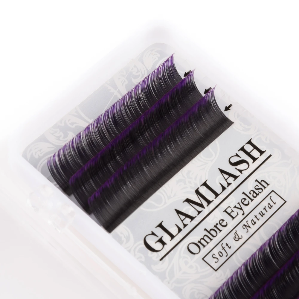 GLAMLASH 2 чехла норковые объемные ресницы Омбре шелковые накладные ресницы супер мягкие Индивидуальные ресницы градиентный цвет 0,07 мм