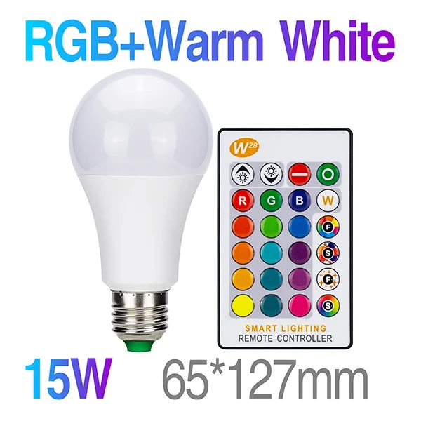 Светодиодная rgb-лампа с регулируемой яркостью E27 5 Вт 10 Вт 15 Вт AC85-265V с функцией памяти+ ИК-пульт дистанционного управления сменный 16 цветов светодиодный RGB Освещение - Испускаемый цвет: 15W RGB WarmWhite IR