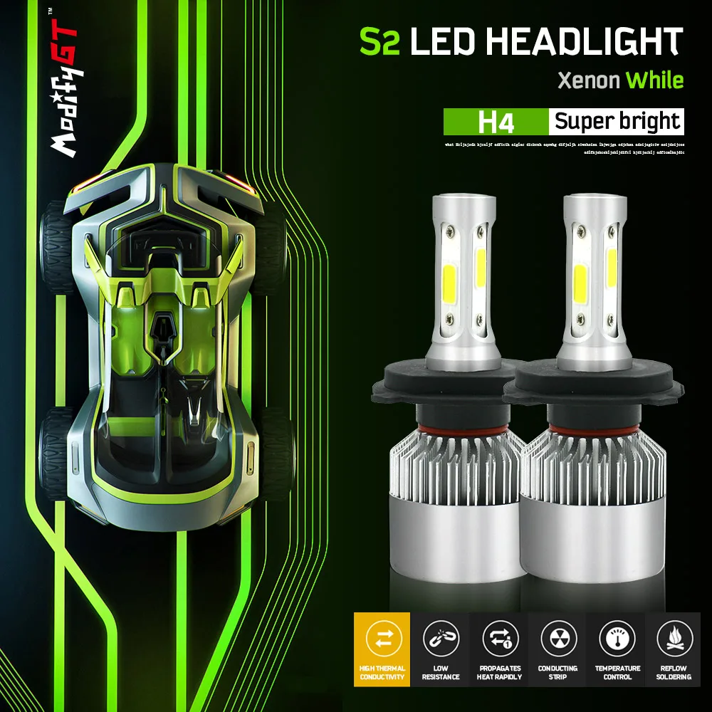 

Modifygt S2 LED H4 Led H7 Led H11 H1 H3 9005 9006 8000LM 12V 72W 6500K COB Car Headlight Bulbs HiLo Beam Auto Headlamp led light