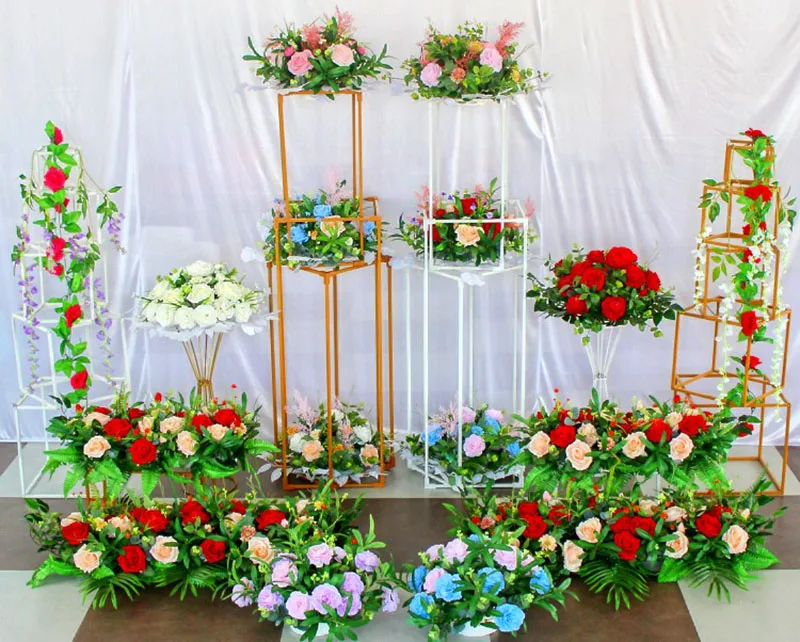 Flone Artificial New Wedding Road Lead Wedding T Stage Decoration Flower Arrangement Forest Series Red Hydrangea Rose Flower Row (47)