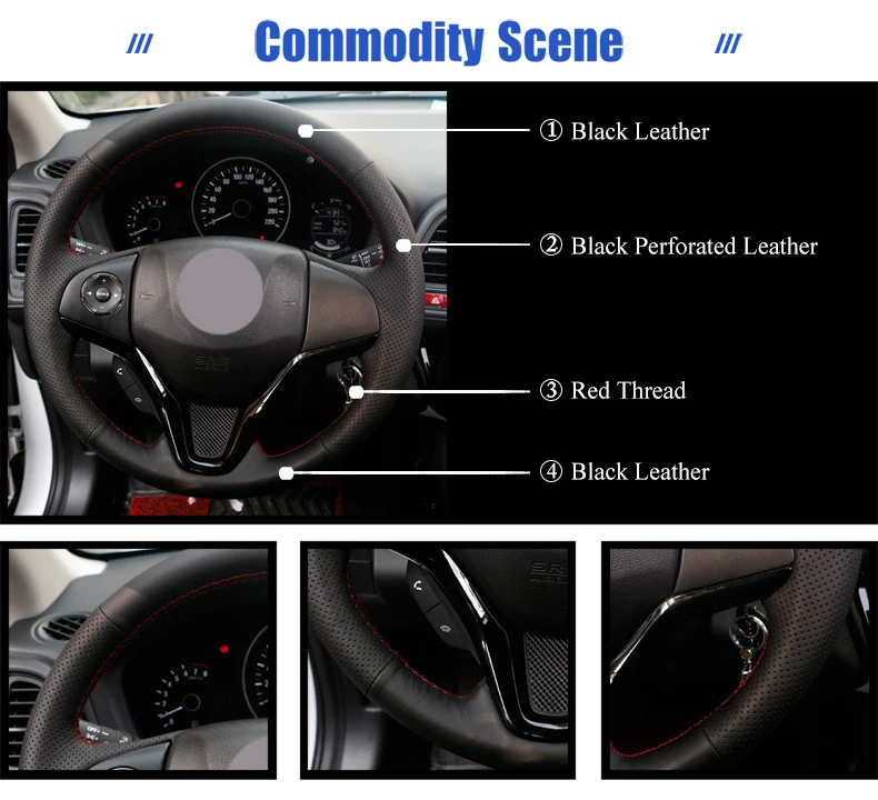Черный кожаный чехол рулевого колеса автомобиля для Honda New Fit City Jazz HRV HR-V Vezel- Авто рулевые чехлы
