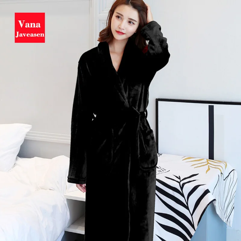 Vana Javeasen Coral Fleece Women Men Bathrobe Pajamas Thicken Warm Autumn Winter Home Couple Sleepwear Turndown Collar Robes