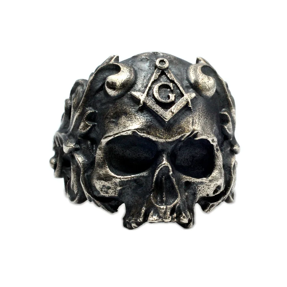 Настоящее серебро 925 пробы масонское кольцо с черепом мужское женское байкерское панк кольцо высокого качества Серебряное кольцо украшения тайские серебряные кольца