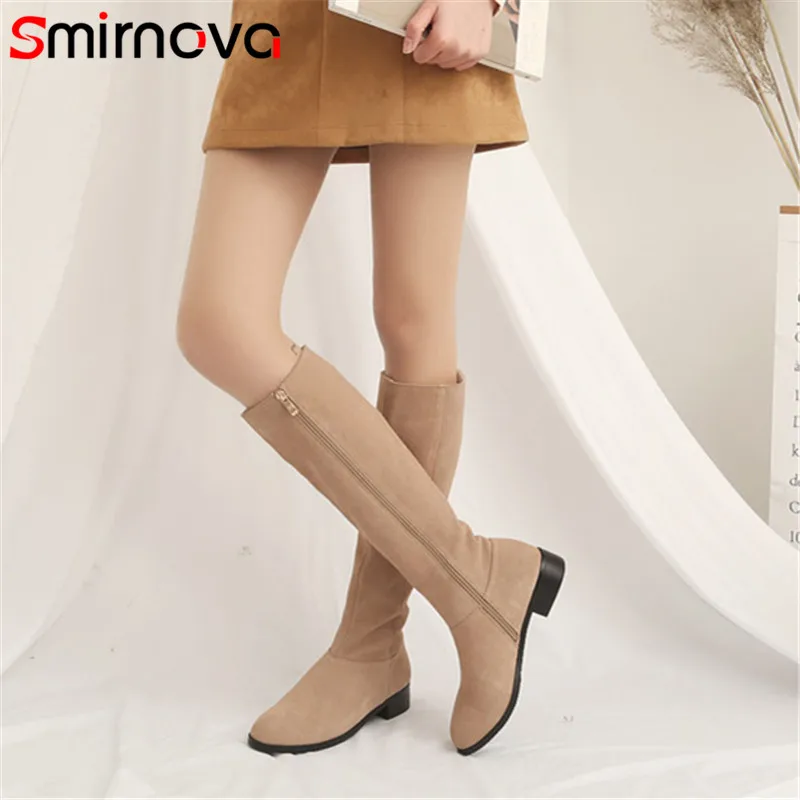 

Smirnova 2020 casual cow suede leather long boots knee high boots autumn winter woman boots low heel big size ladies shoes zip