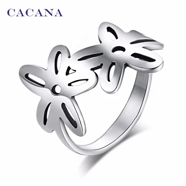 CACANA Titanium Stainless Steel Rings For Women With Double Flower Fashion Jewel CACANA Titanium Stainless Steel Rings For Women With Double Flower Fashion Jewel