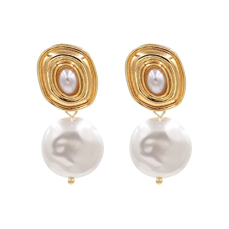 

Trendy Charm Round Geometric Dangle Earrings Zinc Alloy Pearl Earrings For Women Bijoux Femme Women Party Cheap Earrings