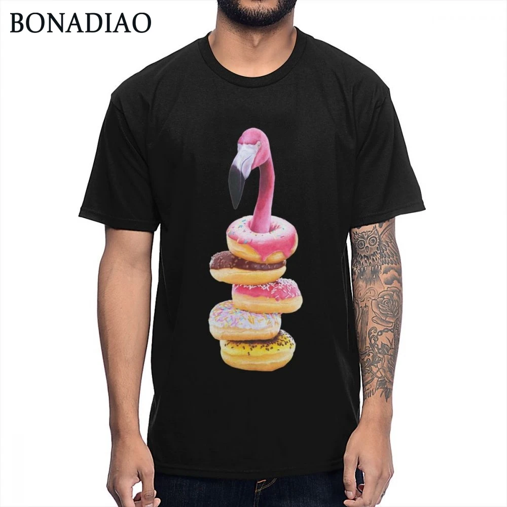 Funny Donuts Flamingo T shirt Unisex Summer Stylish Streetwear Short Sleeve S-6XL Plus Size T-Shirt |