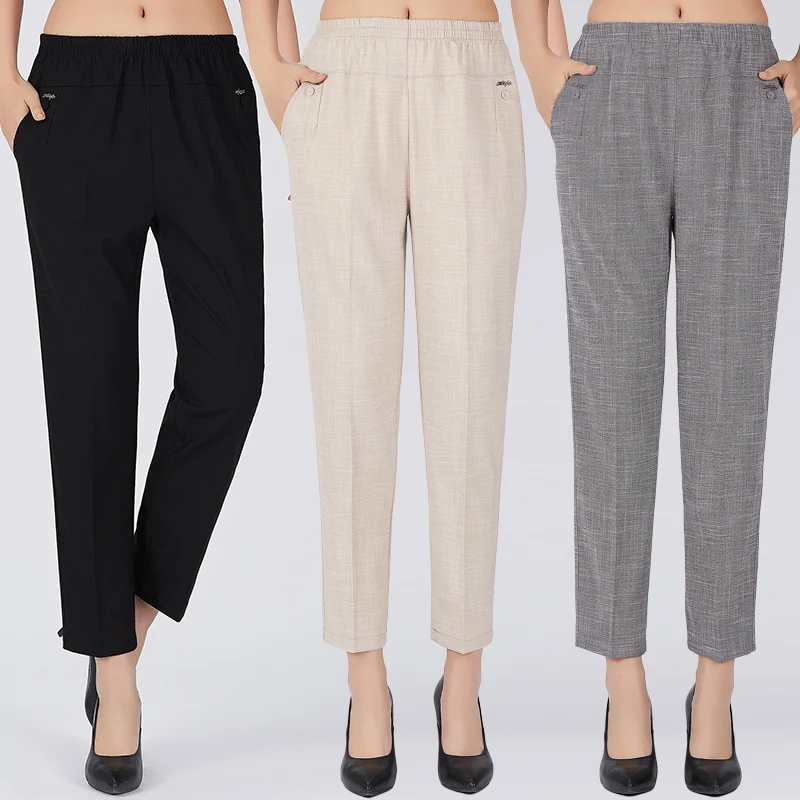 

2019 Spring Summer High Waist Pants For Women Straight Ankle-Length Pants Solid Color Trousers Female Casual Loose Pants