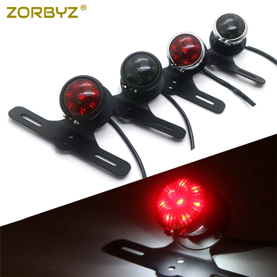 

ZORBYZ Motorcycle Black Vintage Bates Style LED Tail Brake Light License Plate Lamp For Harley Bobber Chopper Cafe Racer