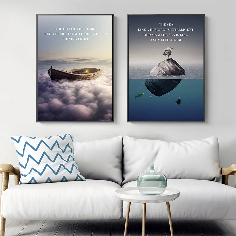 

Modern Landscape Ocean Boat Bird Canvas Painting Ship Oil Paintings Posters And Prints Seascape Wall Art Picture For Living Room