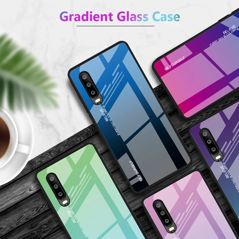 

Gradient Aurora Case For Huawei P30 Lite P30 Pro on P30 Light P 30 P30Pro P30Lite Gradient Color Tempered Glass Protective Cover