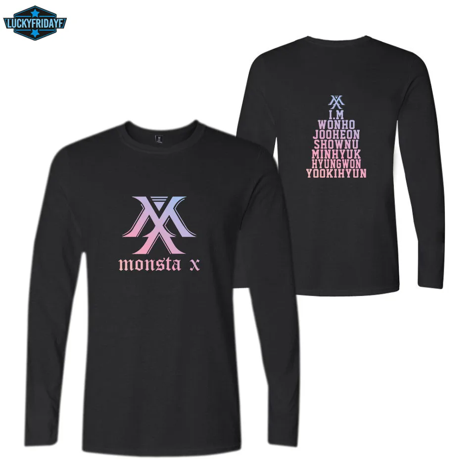 KPOP Корейская мода 2018 MONSTA X Футболка мужская Harajuku футболка с длинным рукавом