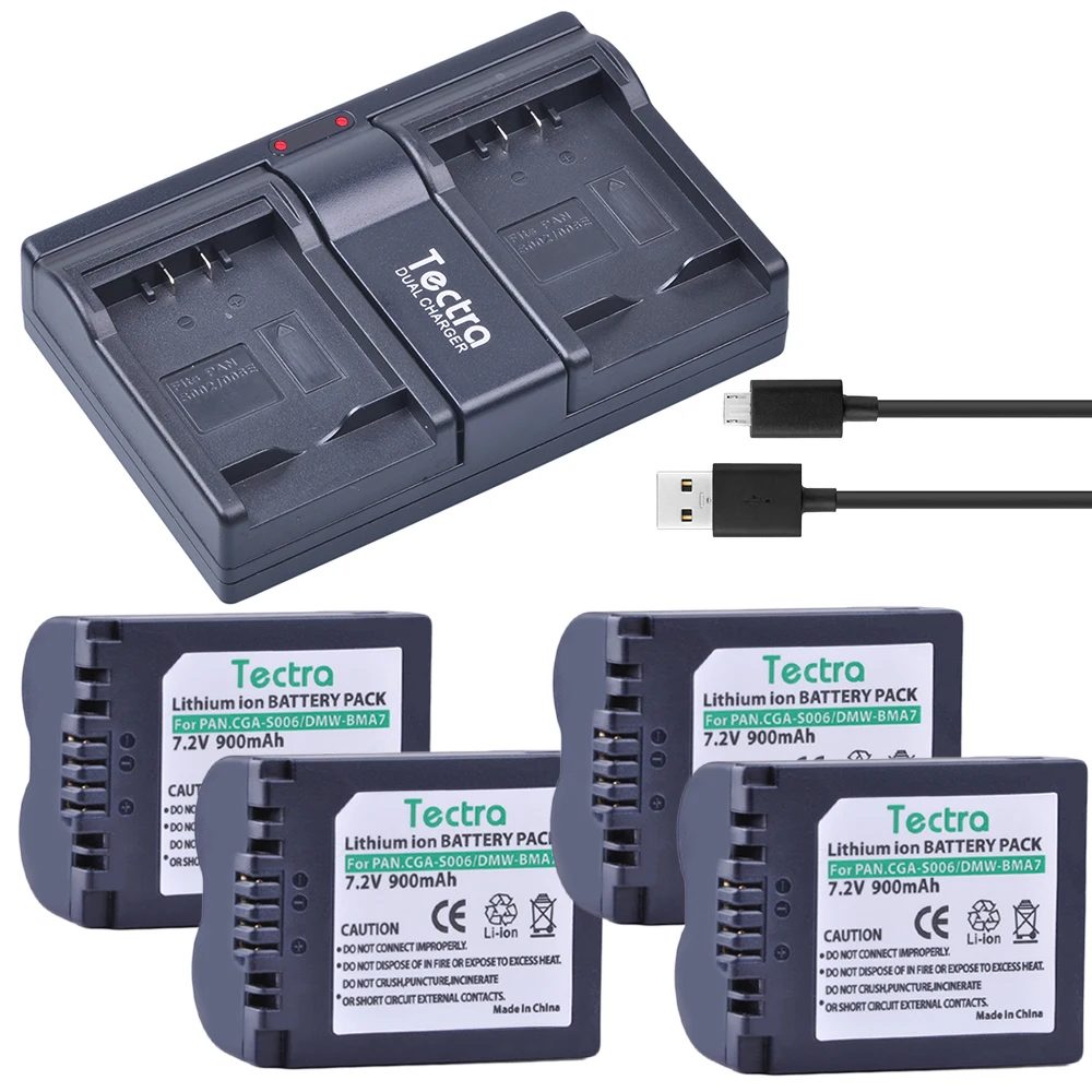 Tectra 4pcs CGA-S006 CGR CGA S006E S006 S006A DMW-BMA7 DMW BMA7 Battery+Dual Charger for Panasonic DMC FZ7 FZ8 FZ18 FZ28 FZ30 |
