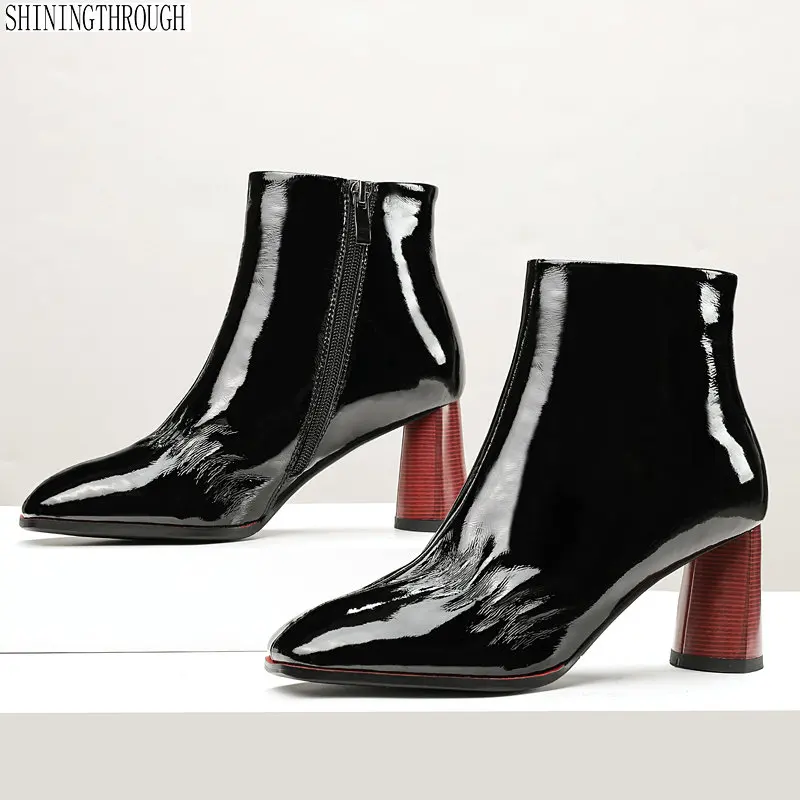 

Fashion Women Ankle Boots Genuine Leather Autumn Winter Warm High Heels Shoes square Toe Elegant Office Lady Shoes Woman