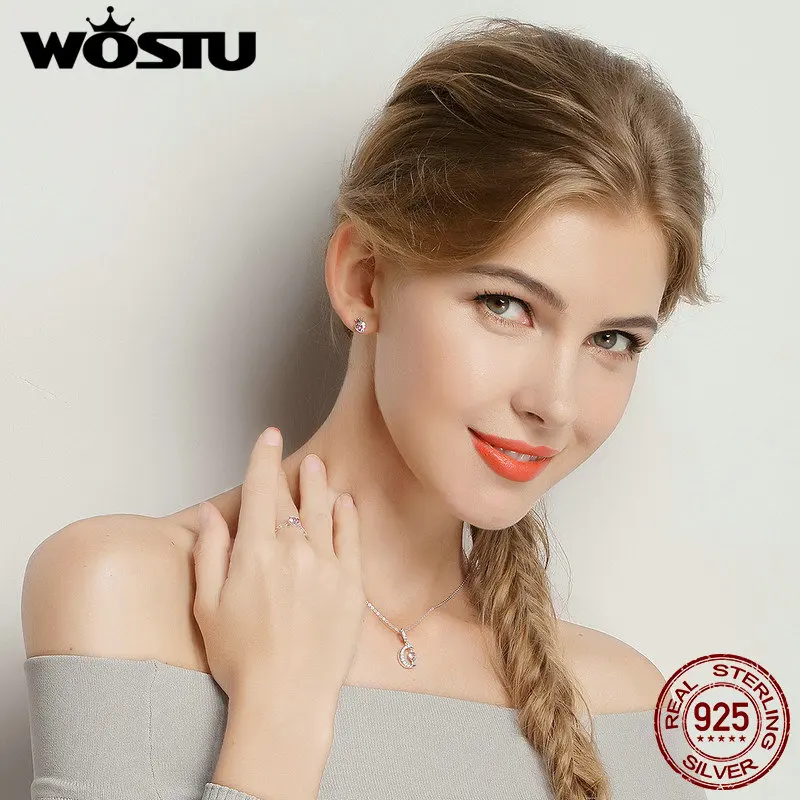 WOSTU,, 925 пробы, серебряная коронация для любви, корона, сердце, серьги-гвоздики для женщин, роскошное, хорошее ювелирное изделие, подарок для влюбленных, CQE174