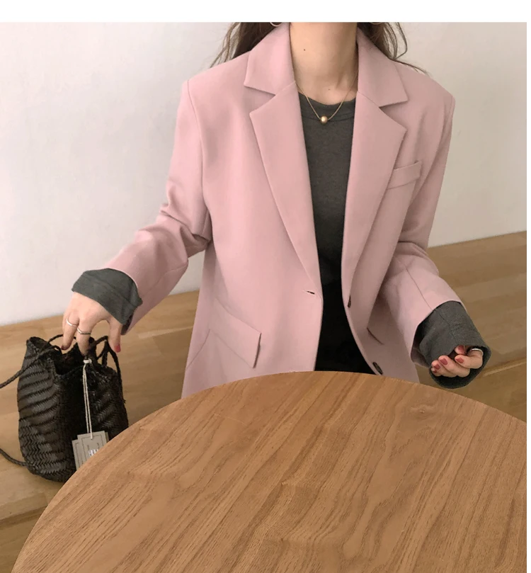 Женщины chic розовый свободные куртки пиджак однобортный длинные рукава офиса одежда пальто цельные костюмы Женская Повседневная Верхняя одежда Топы, костюмы