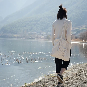 

NEW arrival women cotton handbag vintage Ruched causal totes shopping bag large shoulder bags cloth handmade linen bags