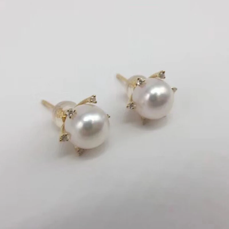 Sinya G18k AU750 Gold stud earrings for women girls Mother with 7.5-8mm southsea Pearls Fashion design high quality Hot! (2)