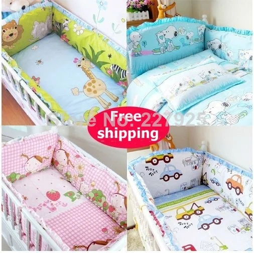 Newborn Baby Bumpers Sest 100%Cotton Crib Bumper Unisex Cartoon Bed Safe Around Baby Bedding+Sheet+pillowcase 6pcs