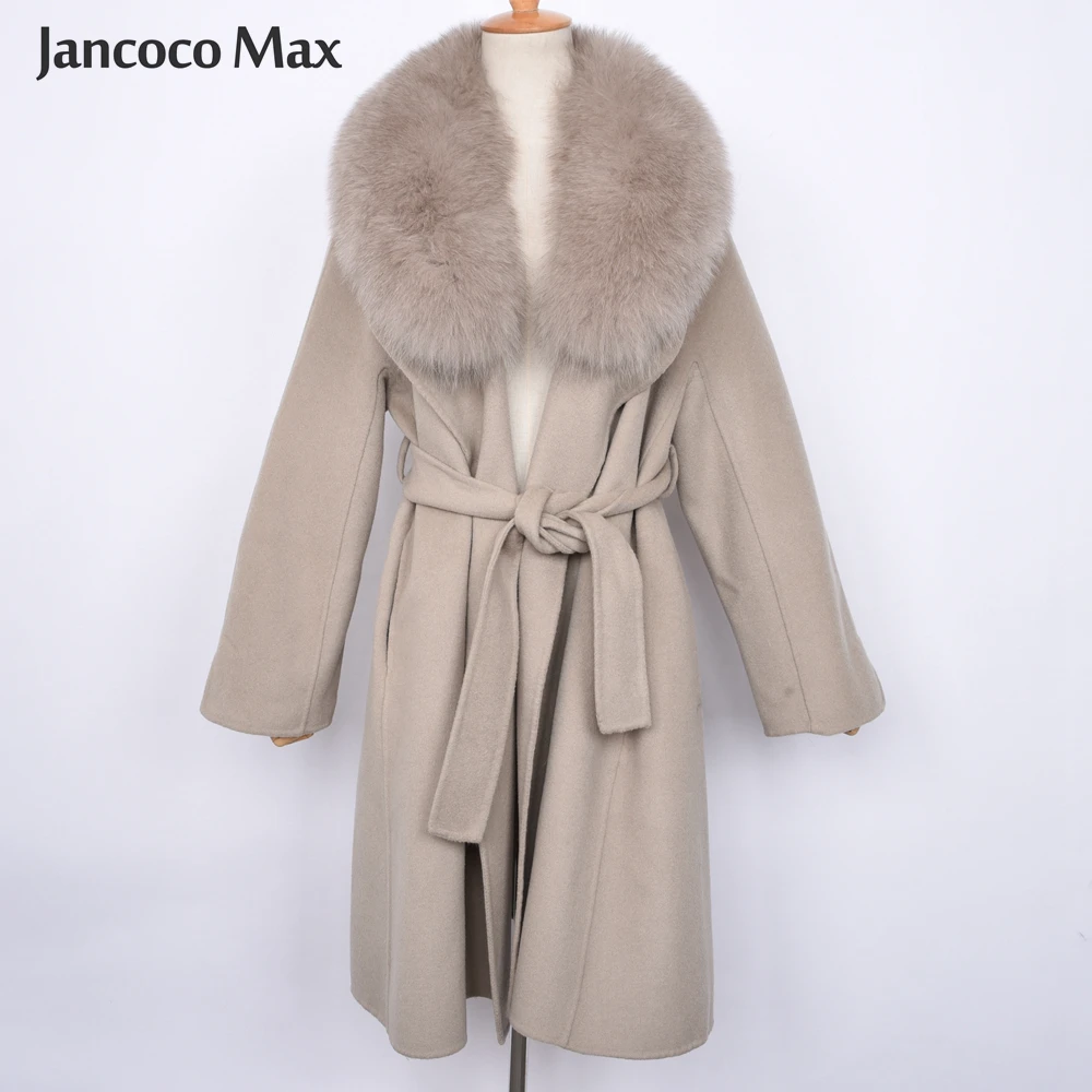 Новое Поступление Женское пальто из натуральной шерсти воротник из натурального Лисьего меха высокое качество кашемировая куртка S7493