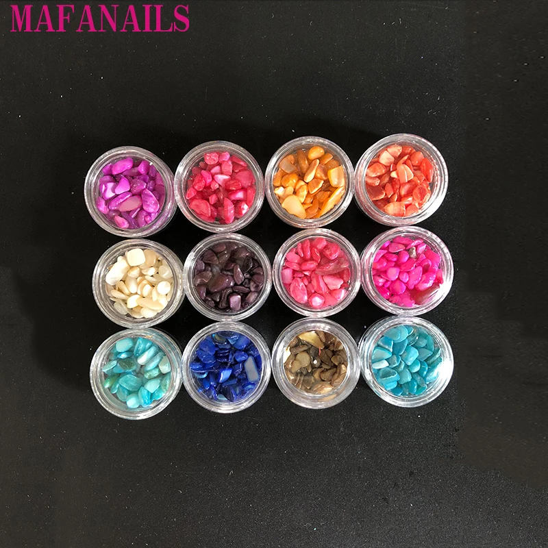 

1set=12colors (random) 3D Charm Nail Art Decoration DIY Slice Crushed Shell Stone Powder For False Acrylic UV Gel Tip, FB123568