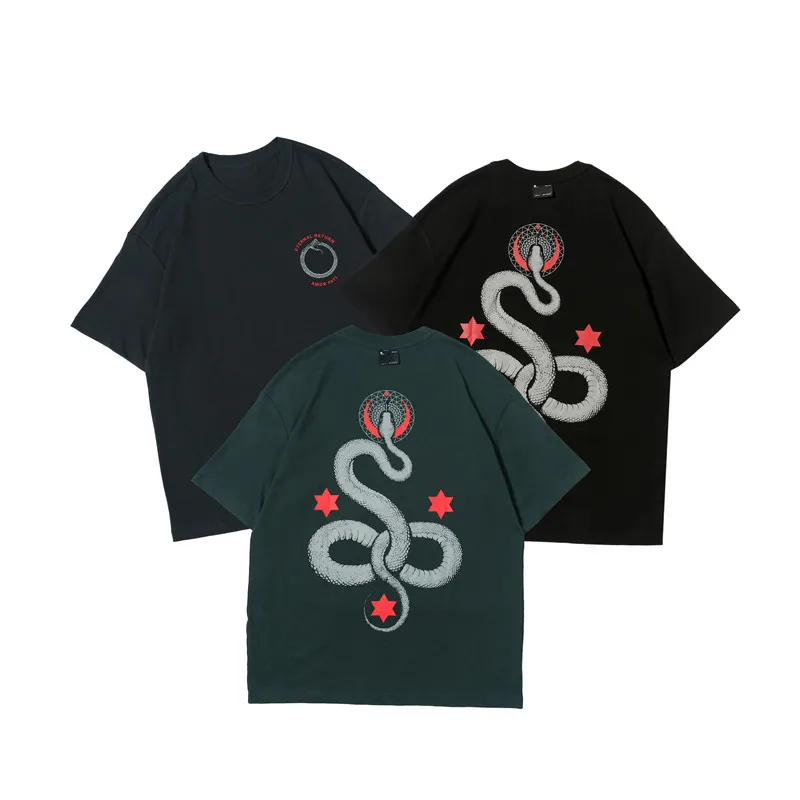 

OVDY SNAKE TEE women men t-shirt hip hop pmo high street kanye west cotton harajuku oversized letter O-neck short t shirt