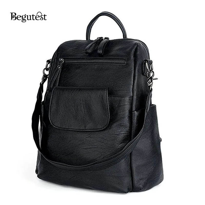 2017 Laptop Backpack Women Leather PU Black Vintage Female Backpacks School Bags Waterproof Travel Backpack Mochila