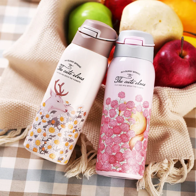 Comprar Termo de acero inoxidable con pajita copa de aislamiento deportivo 350ml botella de agua portátil taza vaso de vacío termo para niños