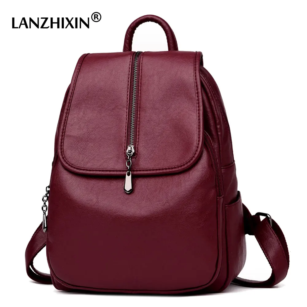 Lanzhixin Women Vintage Backpacks High Quality Leather Backpacks For Teenage Girls Sac A Main Female School