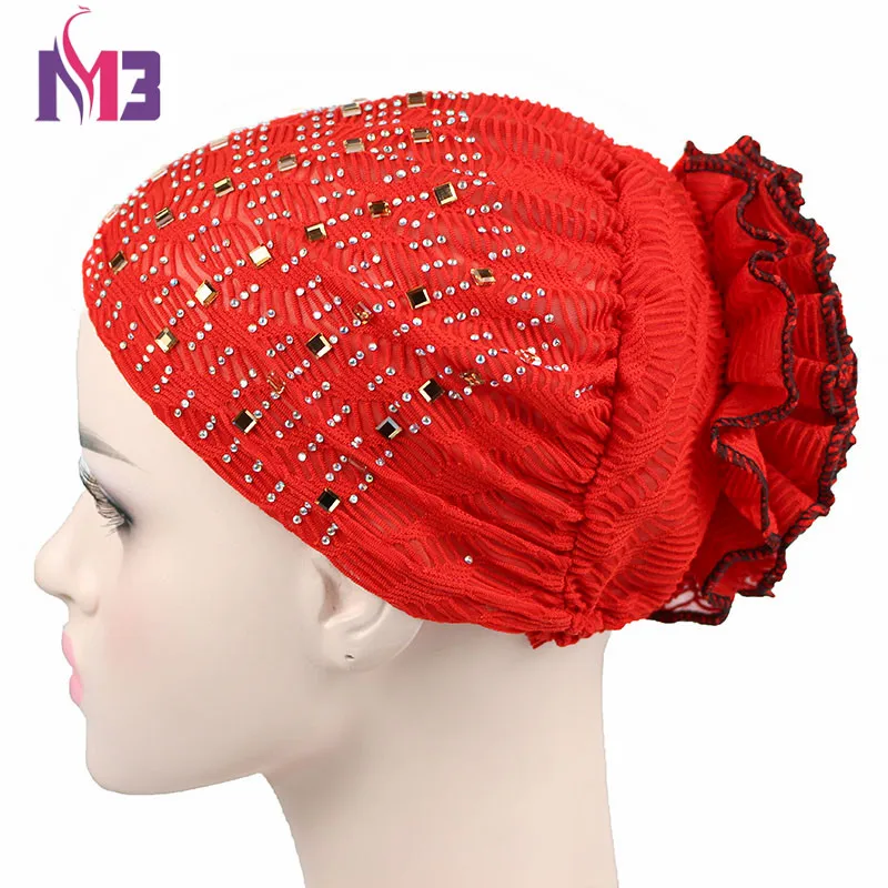 

New Fashion Women Bandanas Turban Bonnet Beanie Hat Chemo Headwear Diamond Turban Hat Muslim Hijab Islamic Mesh Insert Turbante