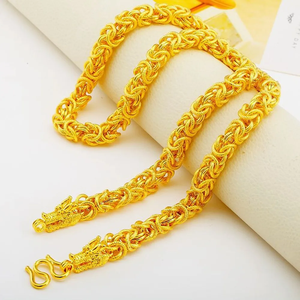 Хип-хоп мужские ювелирные изделия Желтое золото Заполненные цепи ожерелье дракон дизайн