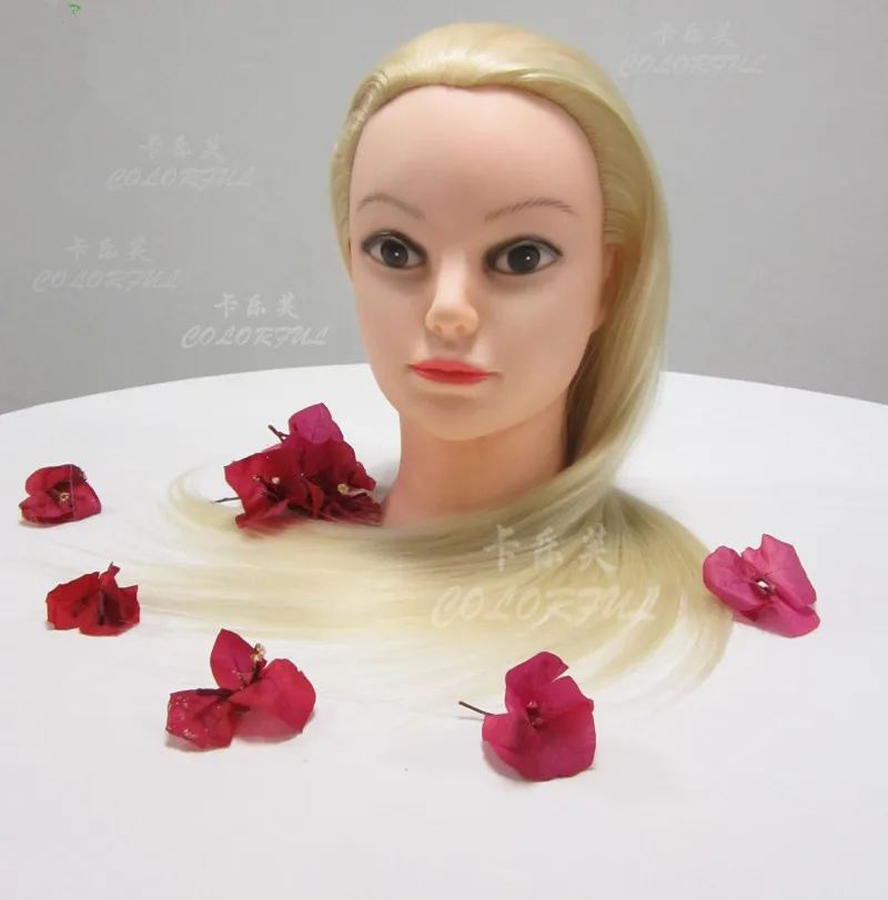 Blonde Hair Mannequin Head Stand Wig Head , Hairdressing Training Doll