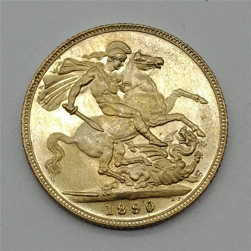 

1890 UK Queen Victoria Gold Coins Knight Sovereign Brass Coin Plated