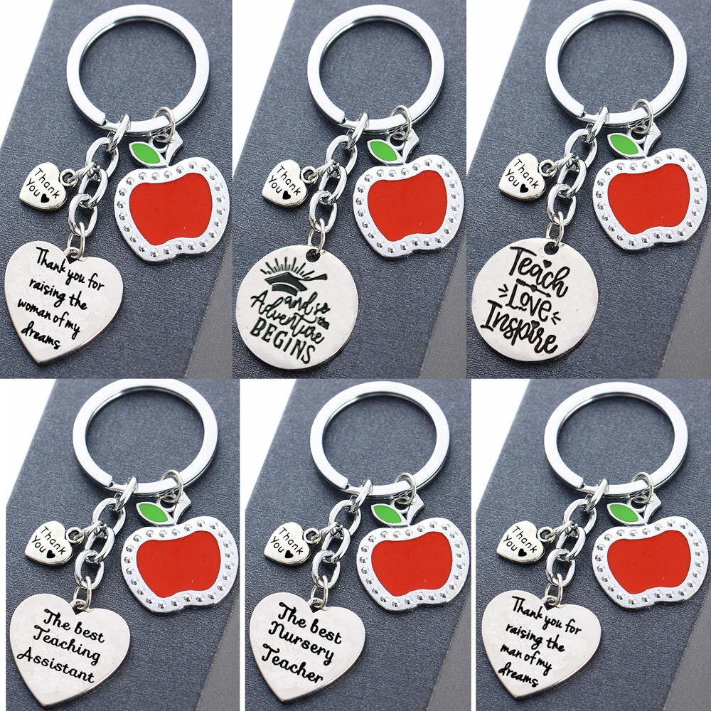 

Fashion Jewelry Keychain Thank You Gift For Teacher,Teaching Assistant,Nursery Teacher Apple Keyring Key Chain Heart Pendant New