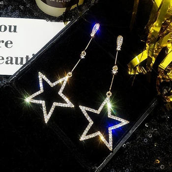 

new Drop Earrings Hollow Five-pointed Star Ladies Fashion Jewelry Crystal Rhinestone earrings